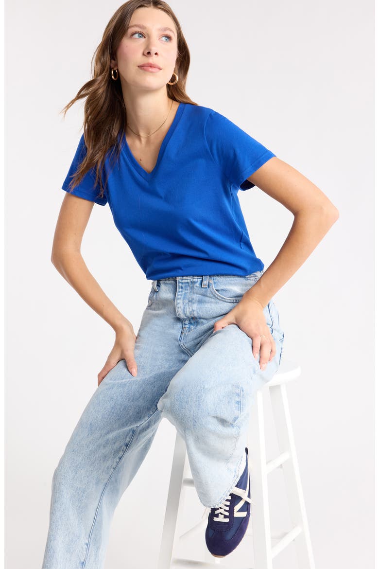 V-Neck Cotton T-Shirt, Alternate, color, BLUE SURF