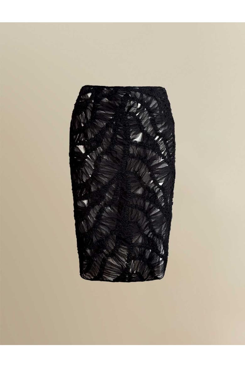 Fleur Sheer Abstract Lace Midi Pencil Skirt, Main, color, Black