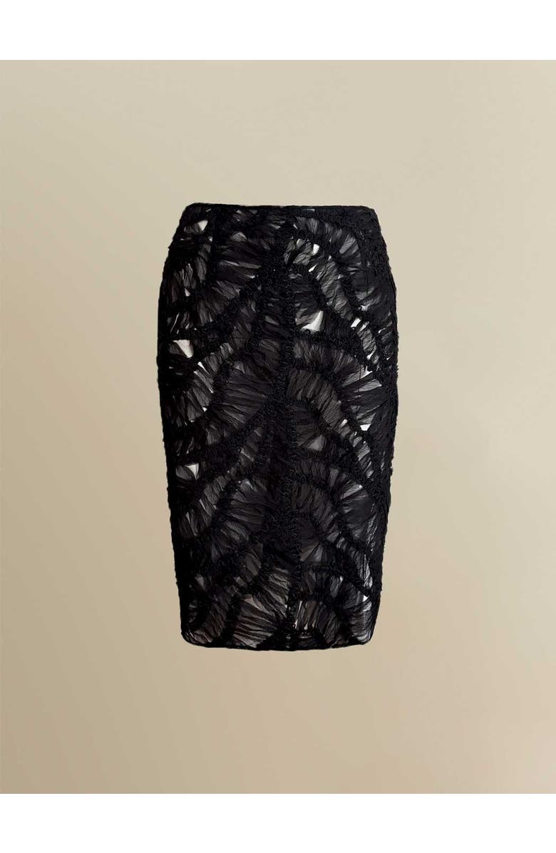 Contessa Mills Fleur Sheer Abstract Lace Midi Pencil Skirt, Main, color, Black