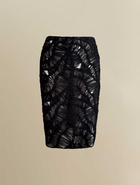 Fleur Sheer Abstract Lace Midi Pencil Skirt