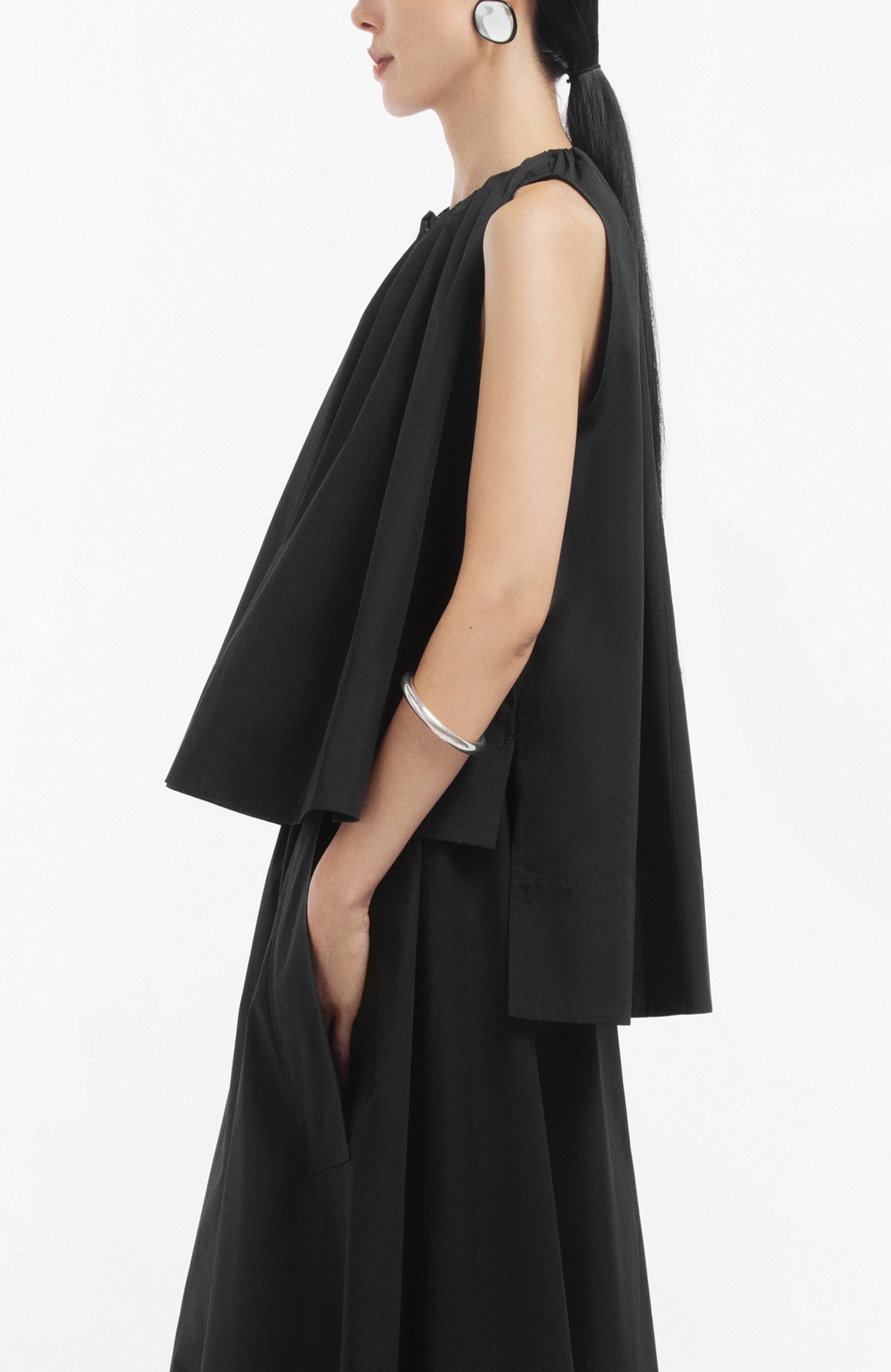 Gathered Tunic Shirt in Cotton Sateen - image 2