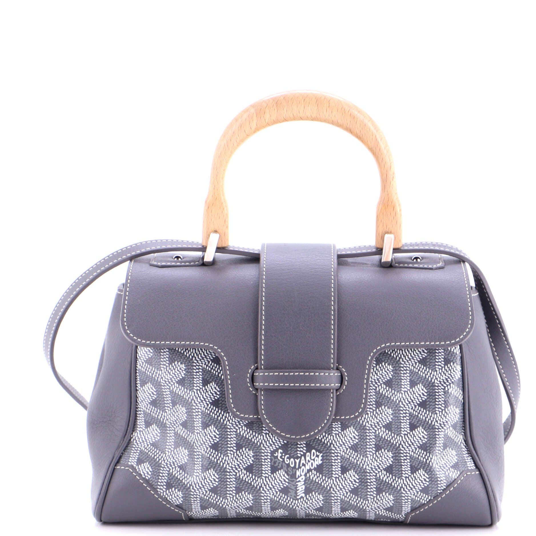 Pre-Owned Goyard Saigon Top Handle Bag Coated Canvas with Leather Mini, Main, color, Gray