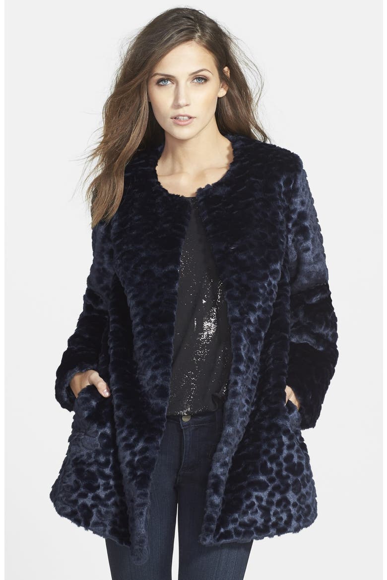 'Charles' Leopard Jacquard Faux Fur Topper, Main, color, INK