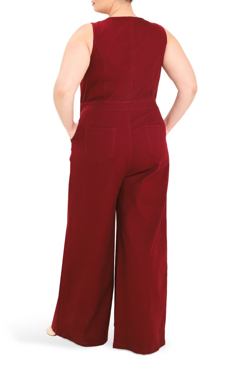 Sleeveless Wide Leg Denim Jumpsuit, Alternate, color, BURGUNDY