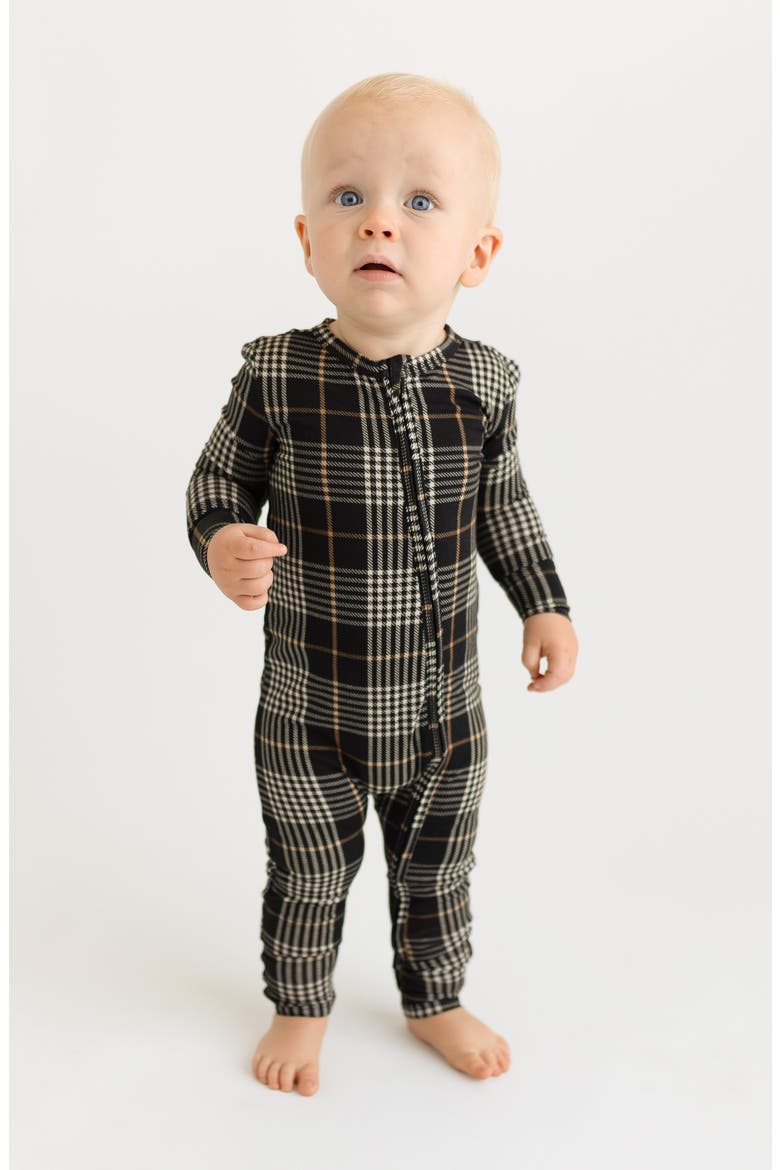 Sanders Plaid Fitted One-Piece Convertible Footie Pajamas, Alternate, color, OXFORD