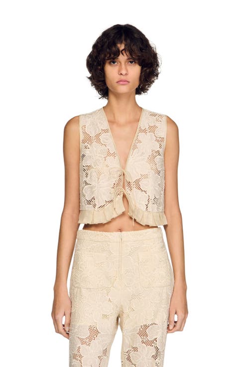 Guipure ruffle crop top
