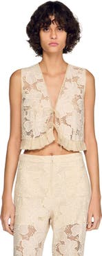SANDRO Guipure ruffle crop top
