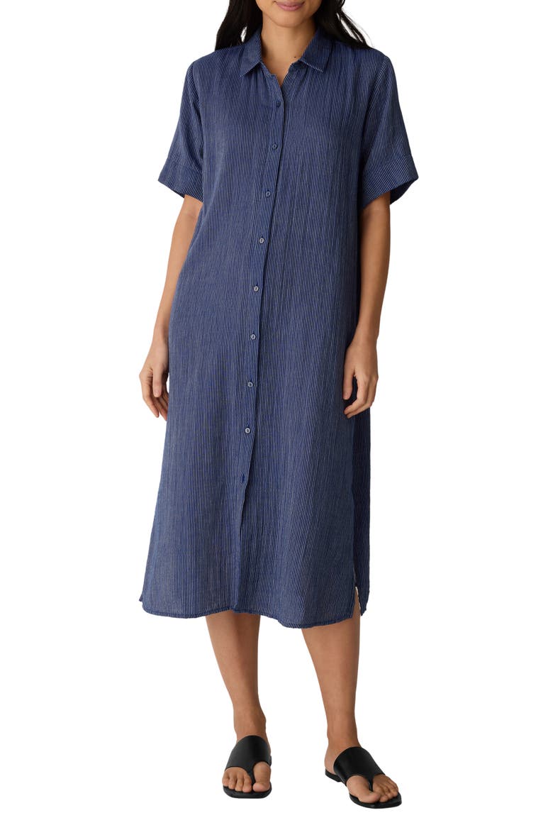 Stripe Organic Cotton Midi Shirtdress, Main, color, DEEP DIVE