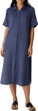 Eileen Fisher Stripe Organic Cotton Midi Shirtdress