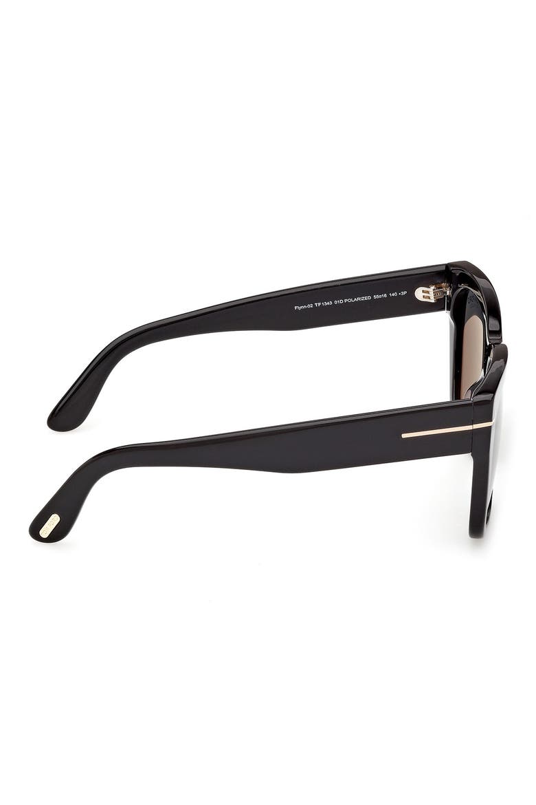 Flynn 55mm Polarized Butterfly Sunglasses, Alternate, color, SHINY BLACK /T/ LOGO / POLARIZED SMOKE LENS
