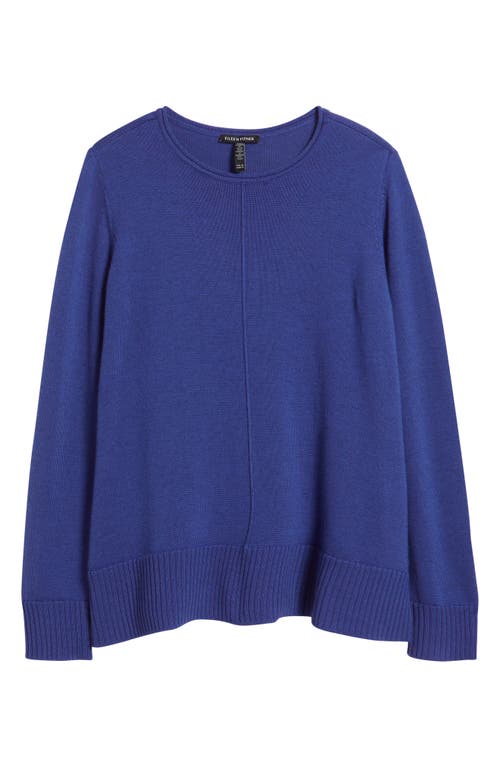 Eileen Fisher Crewneck Wool Sweater In Blue