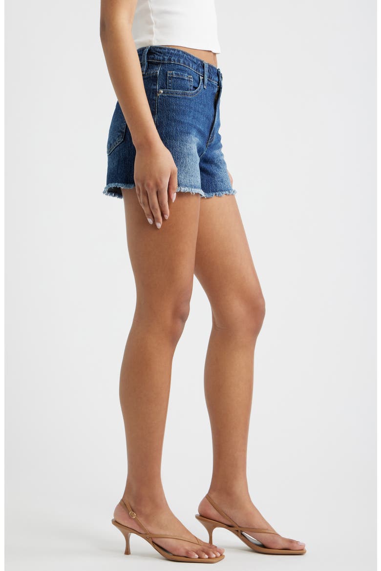 Frayed High Waist Denim Shorts, Alternate, color, DARK BLUE