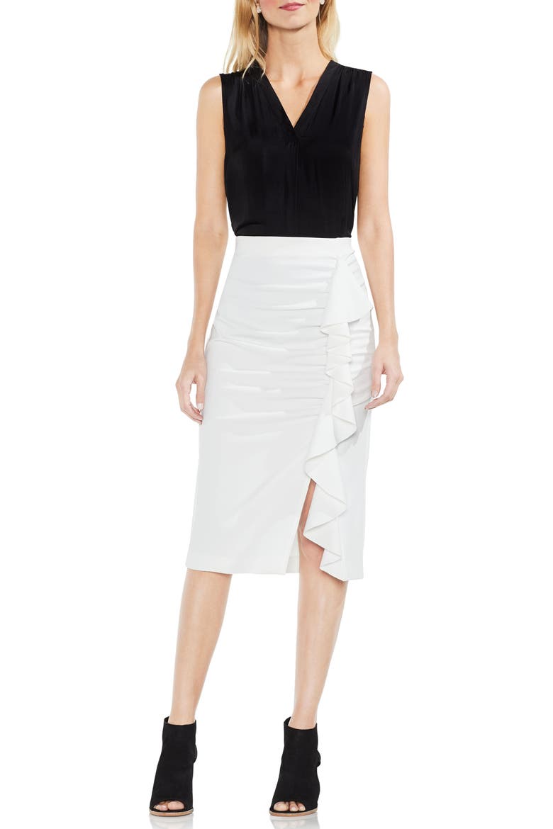 Front Ruffle Ponte Pencil Skirt, Alternate, color, NEW IVORY