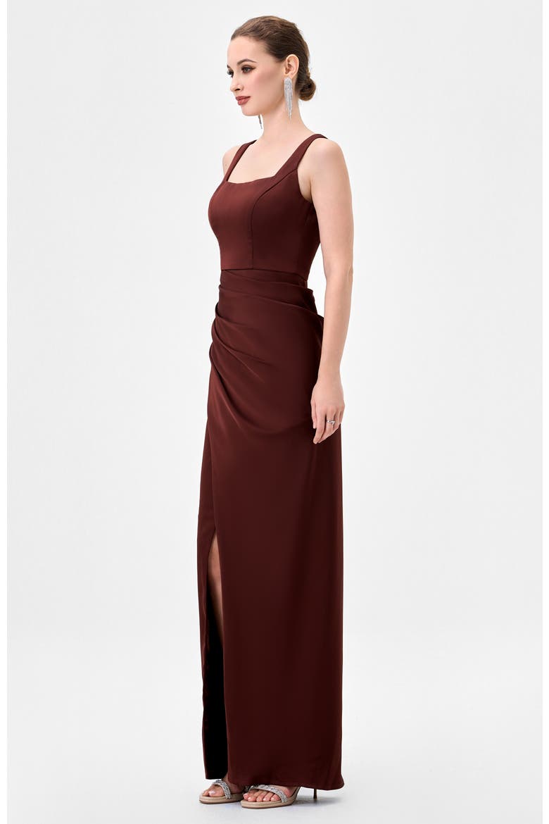Dira Square Neck Gown, Alternate, color, BROWN