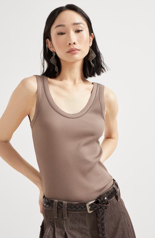 Brunello Cucinelli Women Cotton Top With Shiny Details In Chocolate