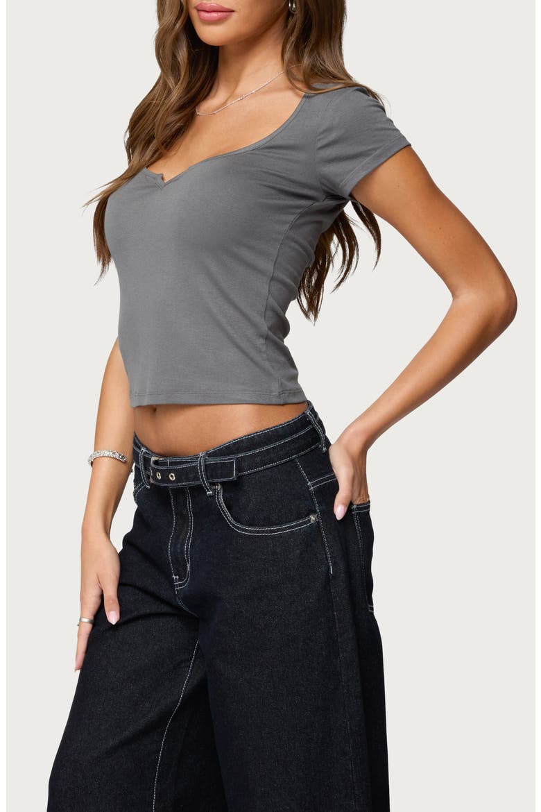 Ettalie Notched Neck Crop T-Shirt, Alternate, color, DARK-GRAY