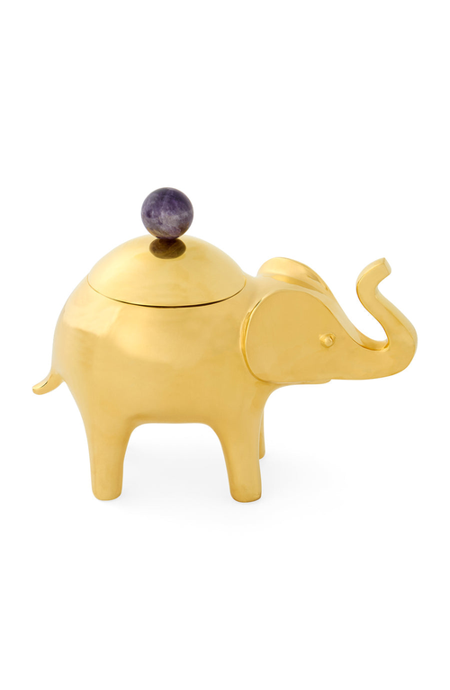 Jonathan Adler Brass Elephant Box With Amethyst Handle In Gold/amethyst