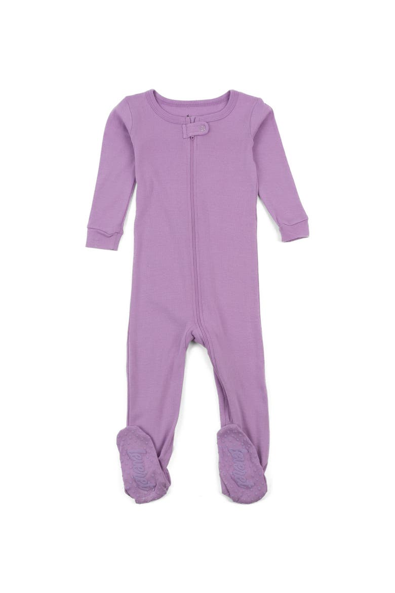 Footed Printed Cotton Pajamas, Solids, Stripes & Tie Dye, Main, color, Purple