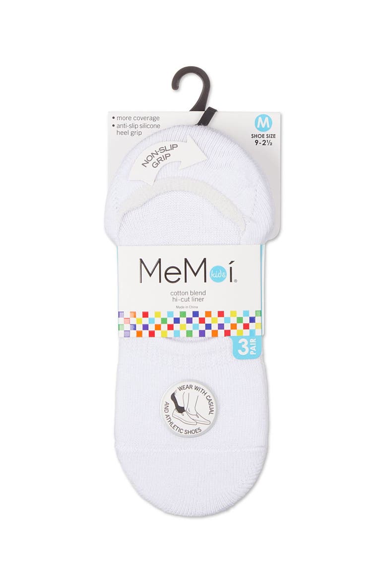 3 Pair Pack Hi-Cut Liner Socks, Alternate, color, White-White-White