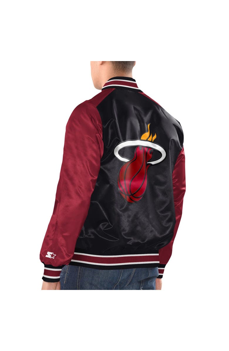 STARTER Men's Starter Black/Red Miami Heat Renegade Satin Full-Snap Varsity Jacket, Alternate, color, Black