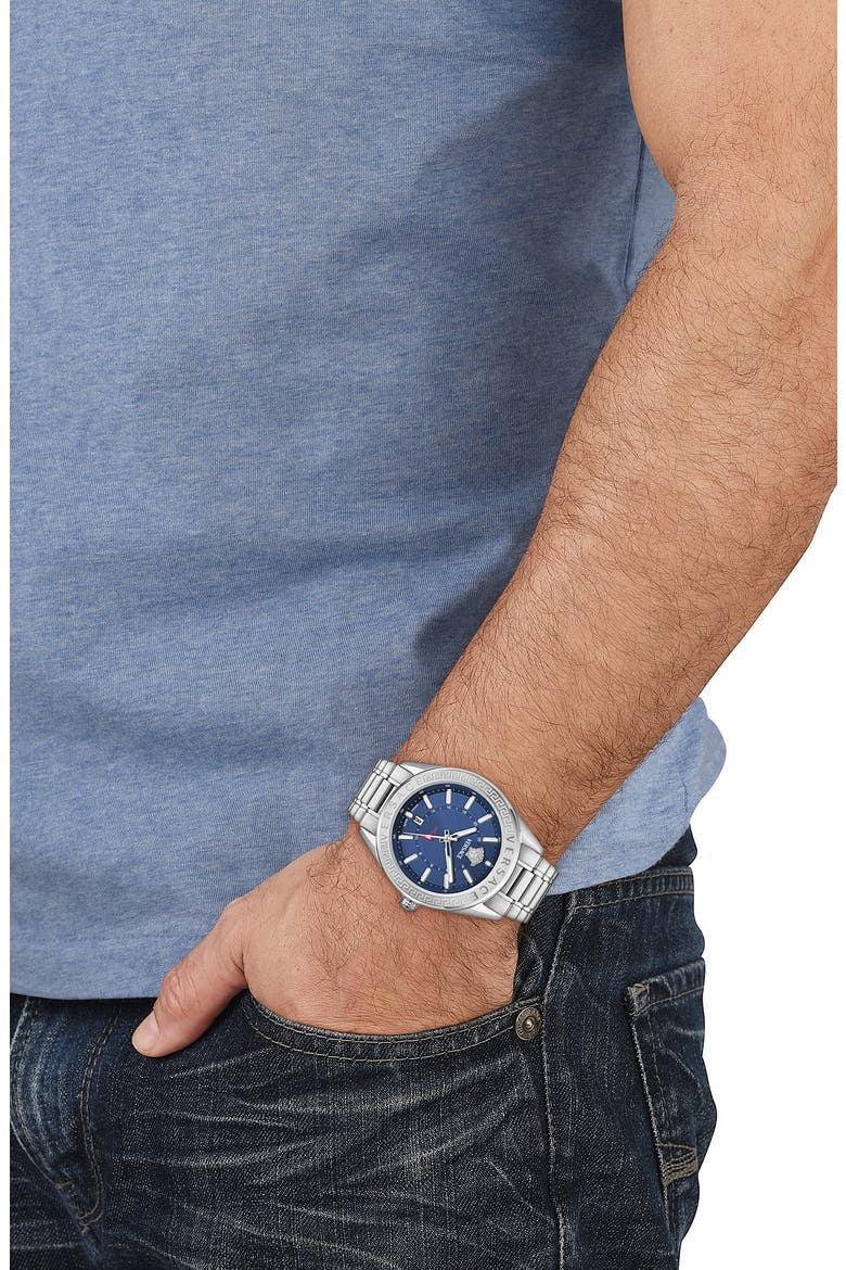 V-Code GMT Bracelet Watch, 42mm, Alternate, color, SILVER