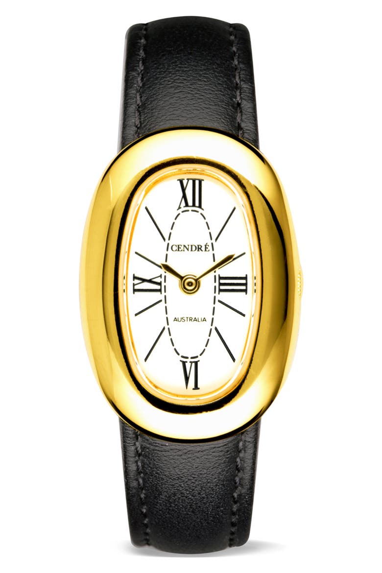 Bridgette Leather Strap Watch, 21 x 30mm, Main, color, WHITE / BLACK SMOOTH