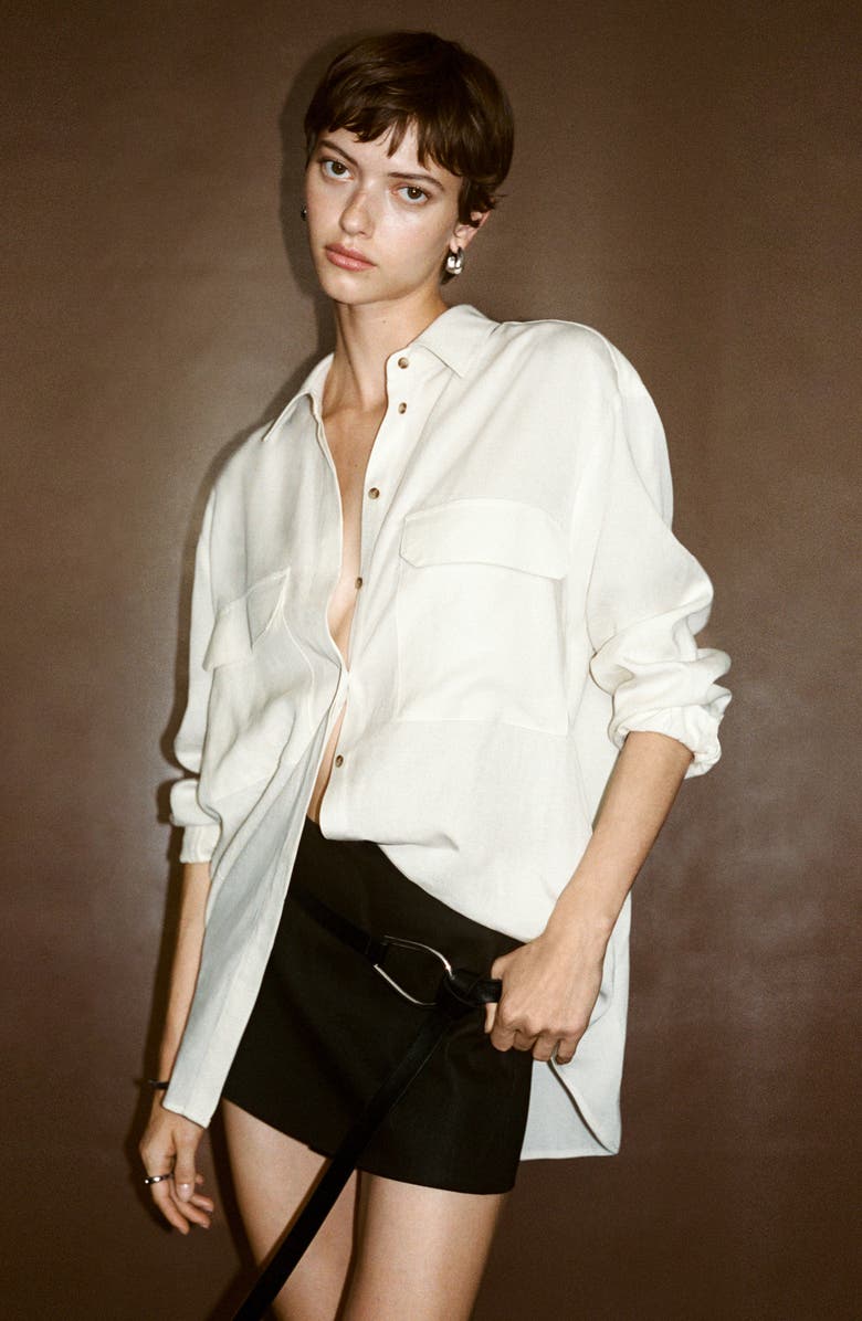 MANGO Oversize Lyocell Blend Button-Up Shirt, Alternate, color, 