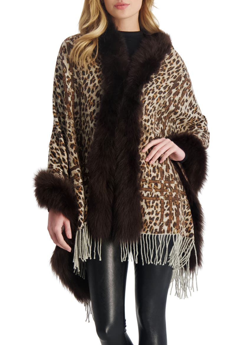 Cashmere Stole With Genuine Shearling, Main, color, BROWN ANIMAL PRINT/HOUNDSOOTH