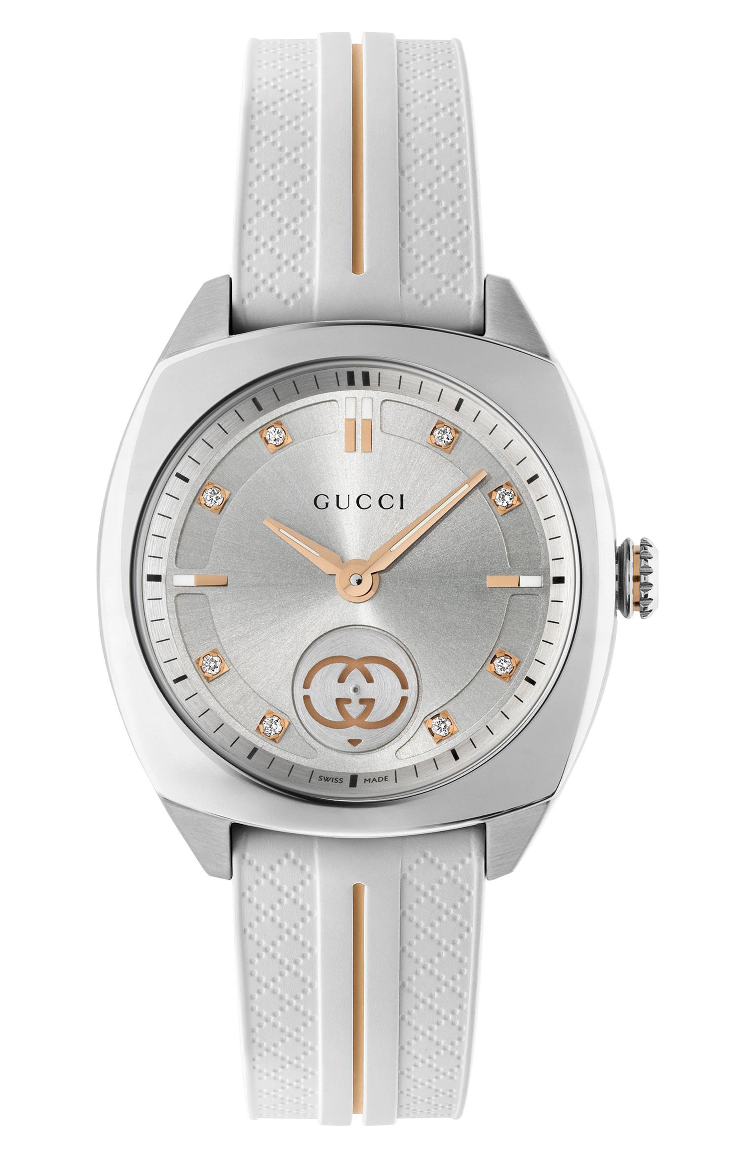 Interlocking G Diamond Rubber Strap Watch, 29mm | Nordstrom