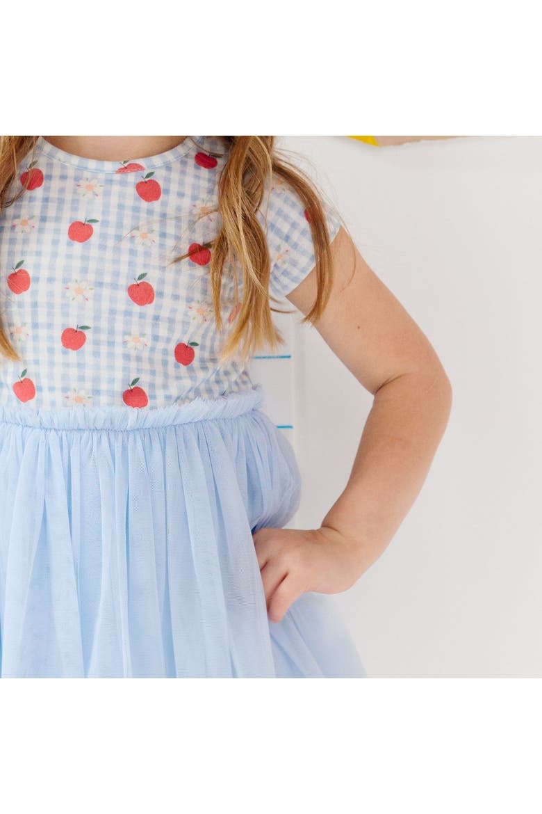 Apple Gingham Short Sleeve Tutu Dress, Alternate, color, Light Blue