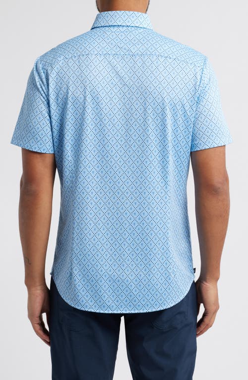 Mizzen + Main Mizzen+main Halyard Trim Fit Short Sleeve Performance Button-up Shirt In Light Blue Diamond