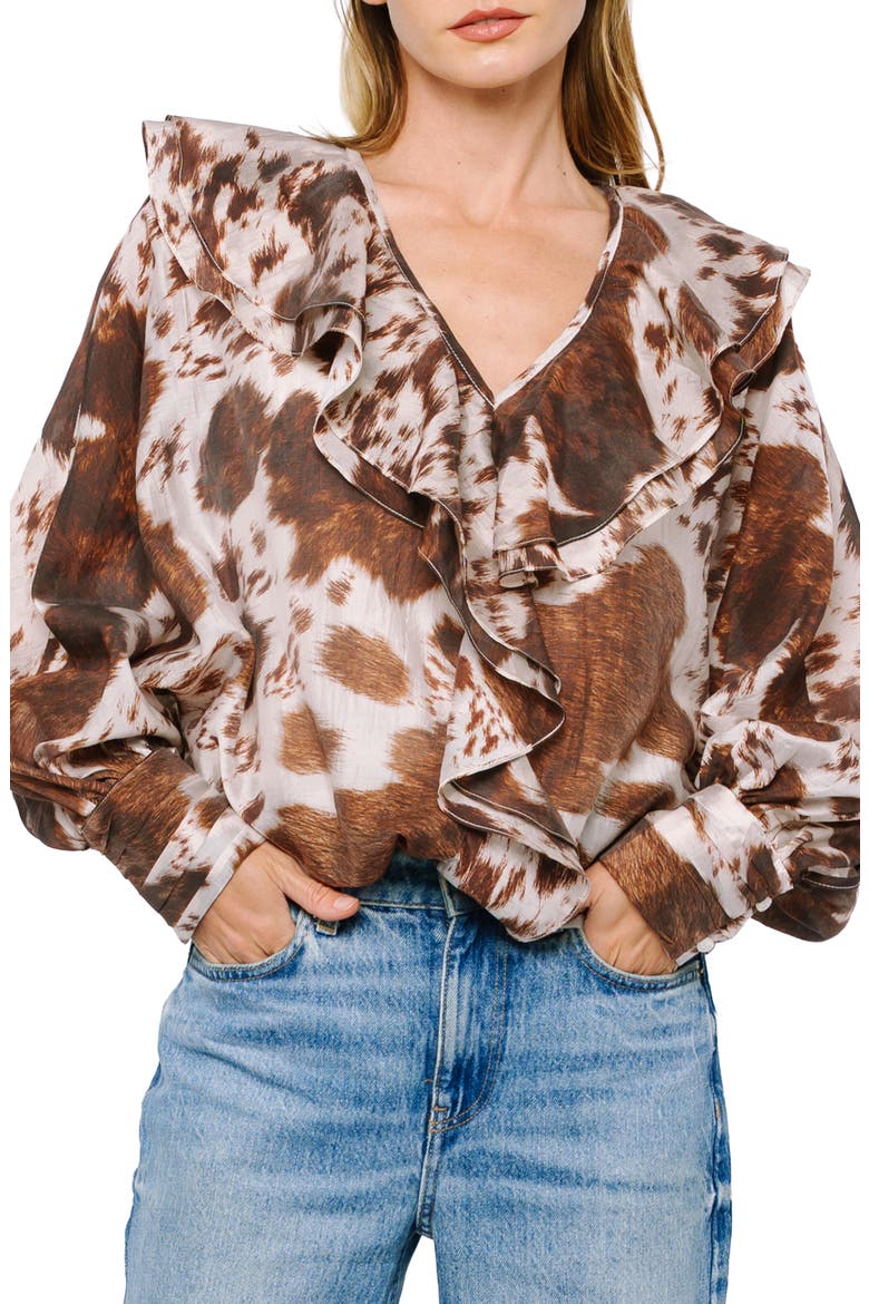 Sienna Animal Print Ruffle Top, Main, color, BROWN MULTI