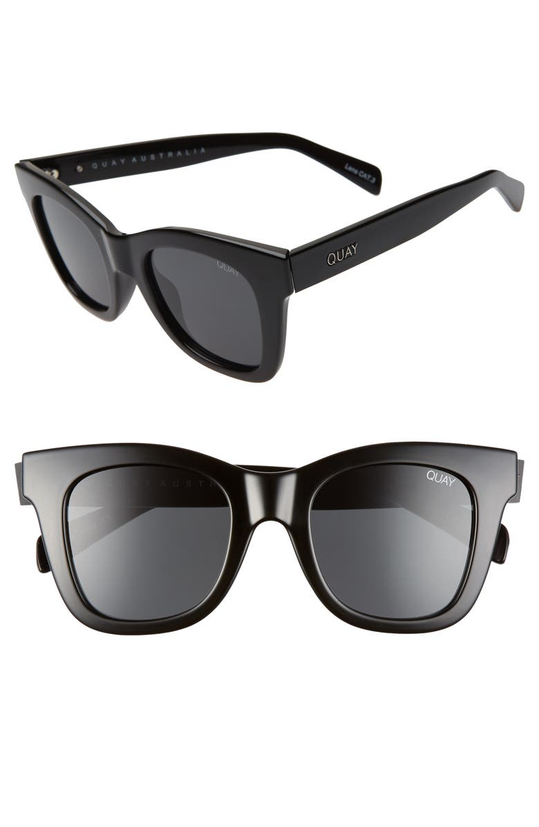 QUAY After Hours 51mm Polarized Square Sunglasses, Alternate, color, Shiny Black/ Smoke