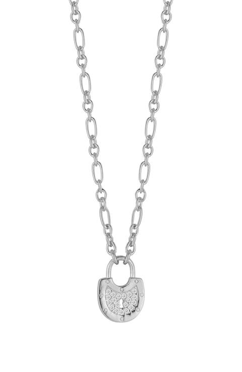 Cubic Zirconia Padlock Pendant Necklace