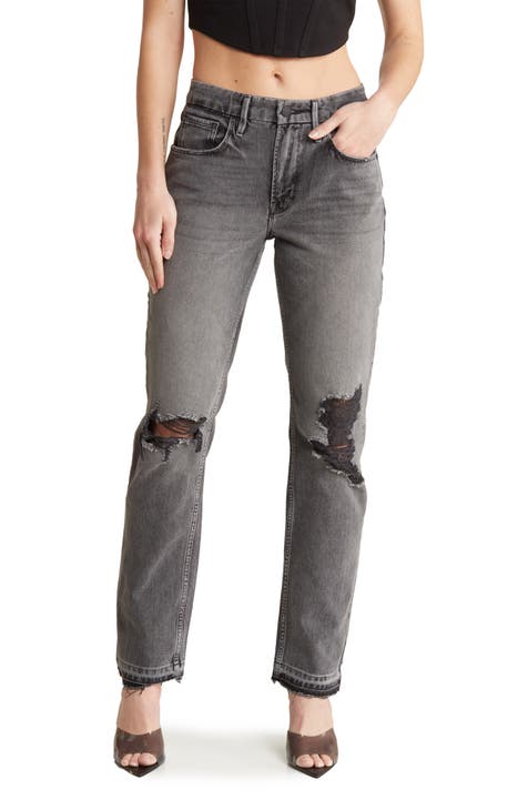 Good Icon Ripped High Waist Straight Leg Jeans (Black 292) (Regular & Plus)