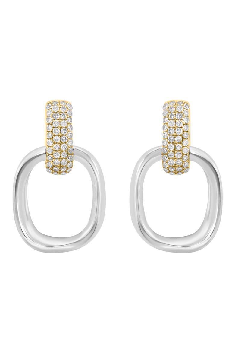 14K Gold Plated Sterling Silver Pavé Diamond Doorknocker Drop Earrings - 0.25ct., Alternate, color, SILVER MULTI