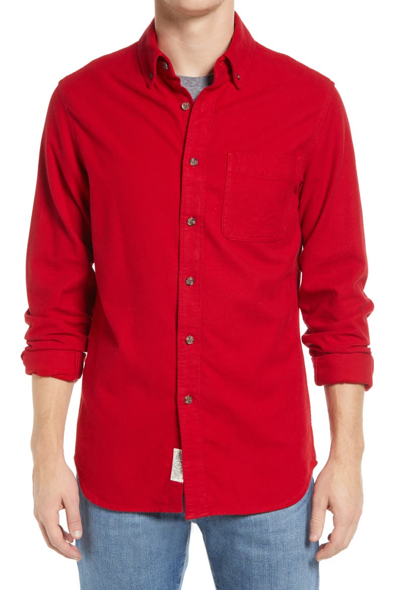 Heather Flannel Long Sleeve Button-Up Shirt, Alternate, color, RED