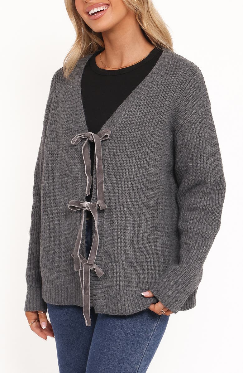 Petal & Pup Hammond Tie Front Cardigan, Alternate, color, Grey