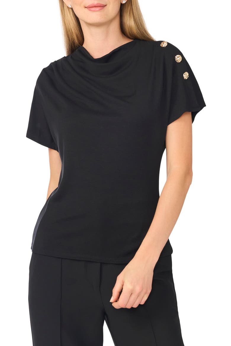 Asymmetrical Gathered Shoulder Top, Main, color, RICH BLACK