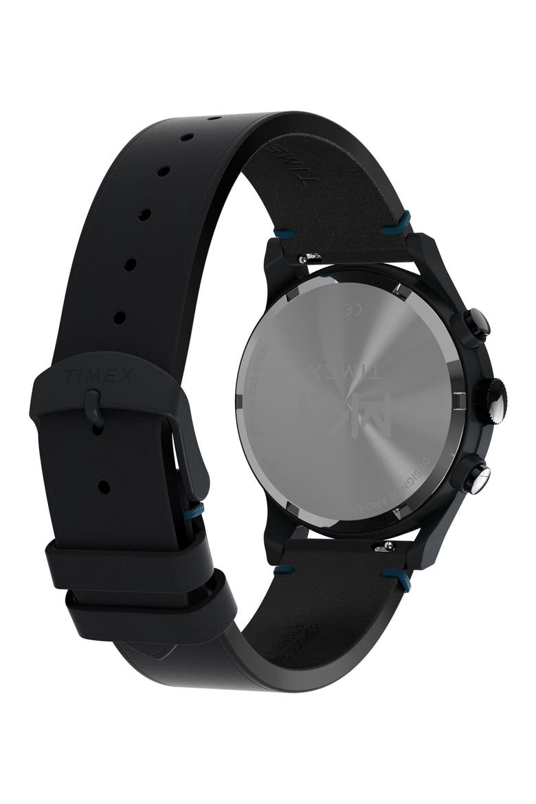 MK1 Chronograph Leather Strap Watch, 40mm, Alternate, color, BLACK/ BLUE