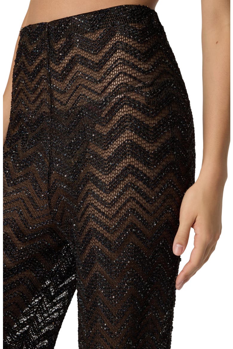 Wide Fishnet Trousers With Zigzag Pattern And Sequins, Alternate, color, Brown