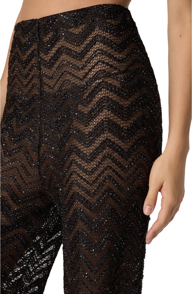 Missoni Wide Fishnet Trousers With Zigzag Pattern And Sequins, Alternate, color, Brown