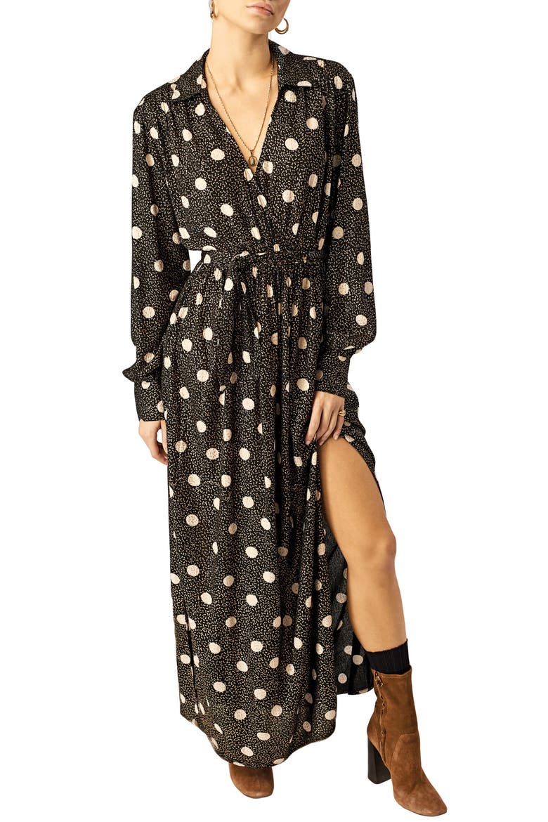 Smoka Dot Surplice Maxi Dress, Main, color, BLACK COMBO
