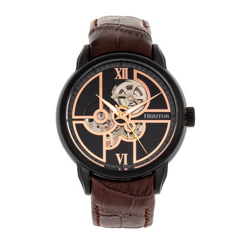 Sanford Semi-Skeleton Leather-Band Watch