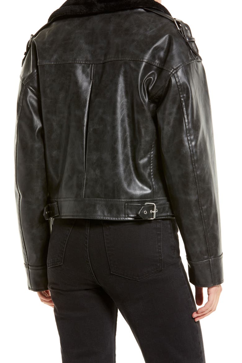 Faux Shearling Moto Jacket, Alternate, color, BLACK