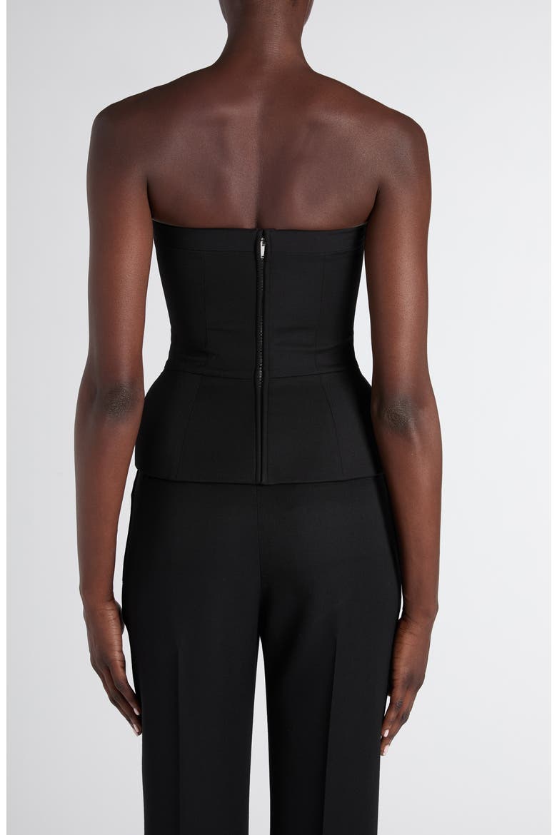 Embroidered Structured Wool Peplum Corset, Alternate, color, BLACK