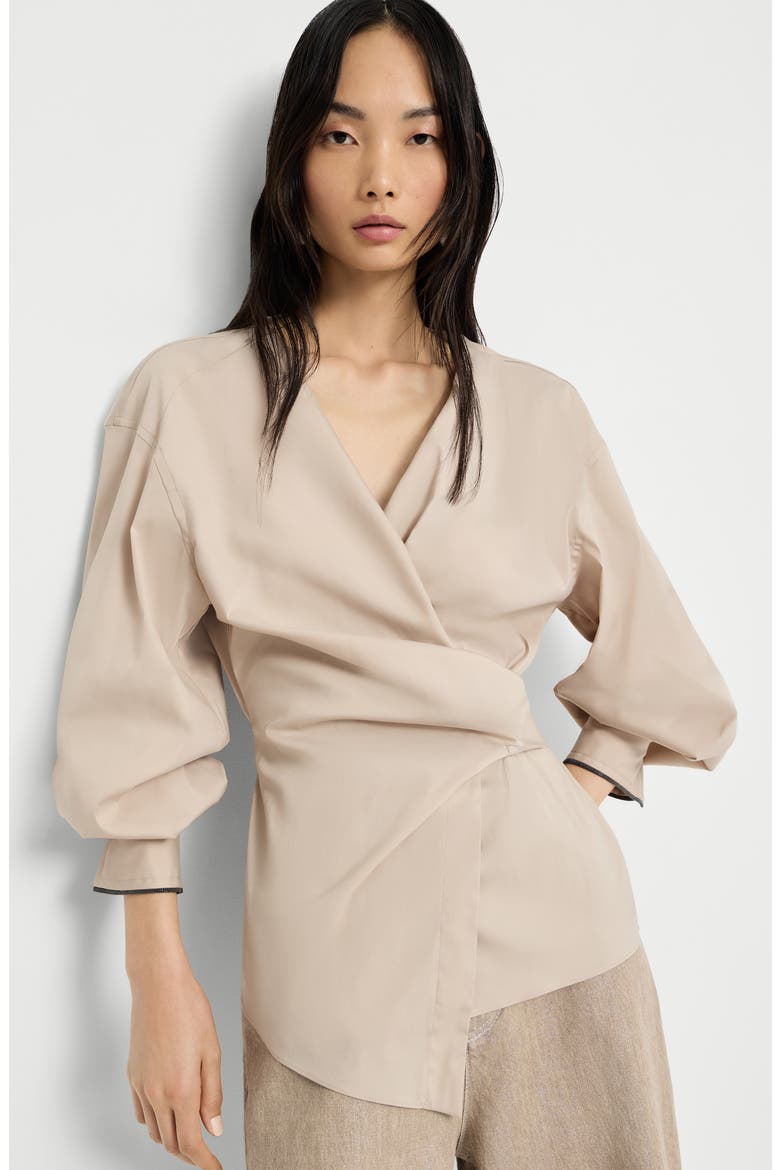 Stretch poplin shirt with monili, Alternate, color, Beige