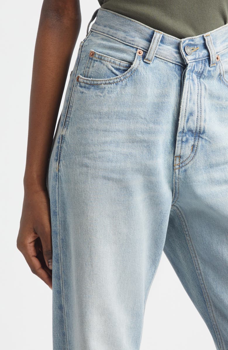 Saint Laurent Long V-Waist Denim Wide Leg Jeans, Alternate, color, 