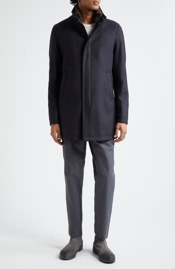 Herno Diagonal Wool Blend Car Coat with Removable Faux Fur