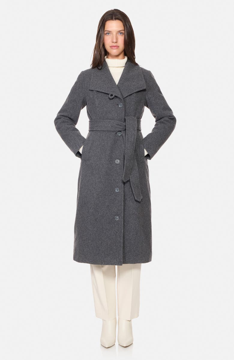 Norwegian Wool Longline City Virgin Wool Blend 754 Fill Power Down Waterproof Coat, Alternate, color, Charcoal